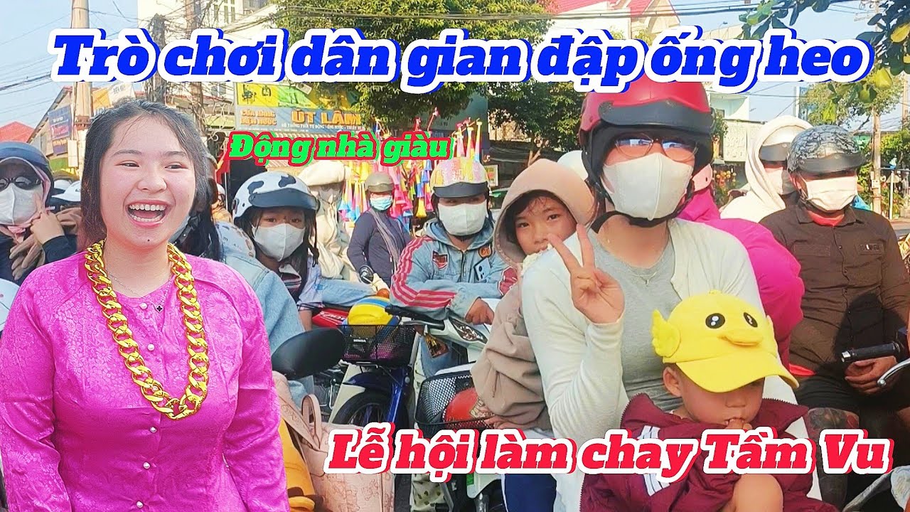 Trò chơi dân gian đập ống heo tại động nhà giàu lễ hội làm chay Tầm Vu 