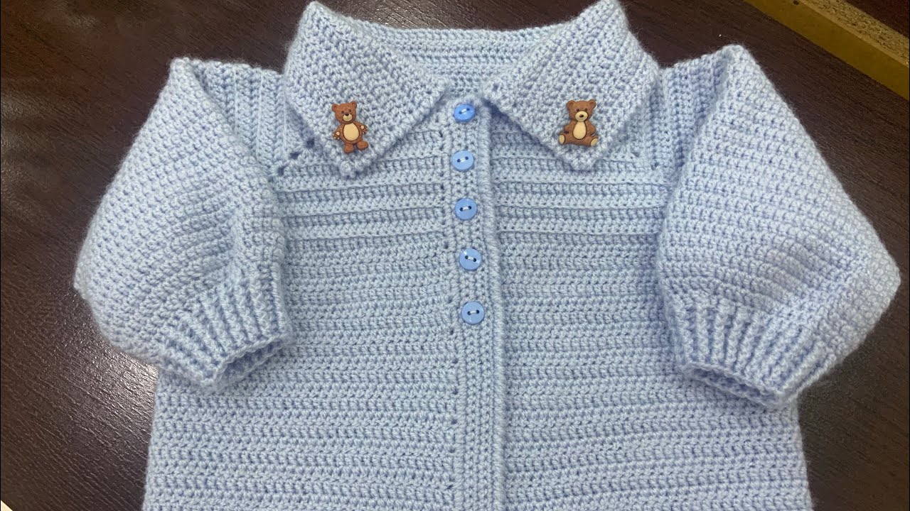 Casaquinho de Bebê em crochê Top Down, de 1 a 3 meses