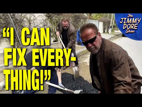 Arnold Schwarzenegger Gets Excited After Filling A Pothole!