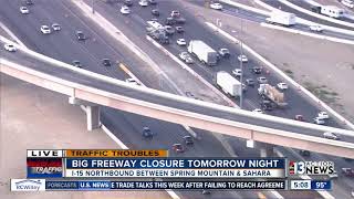 Segment of Interstate 15 in Las Vegas to be closed Wednesday night
