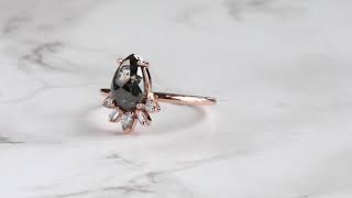 Rose Cut Black Diamond Engagement Ring with Attached Geometric Sunburst