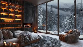 Wind and Crackling Fireplace in a Cozy Winter Hut  Cozy Ambience for Sleep, Relax, Study