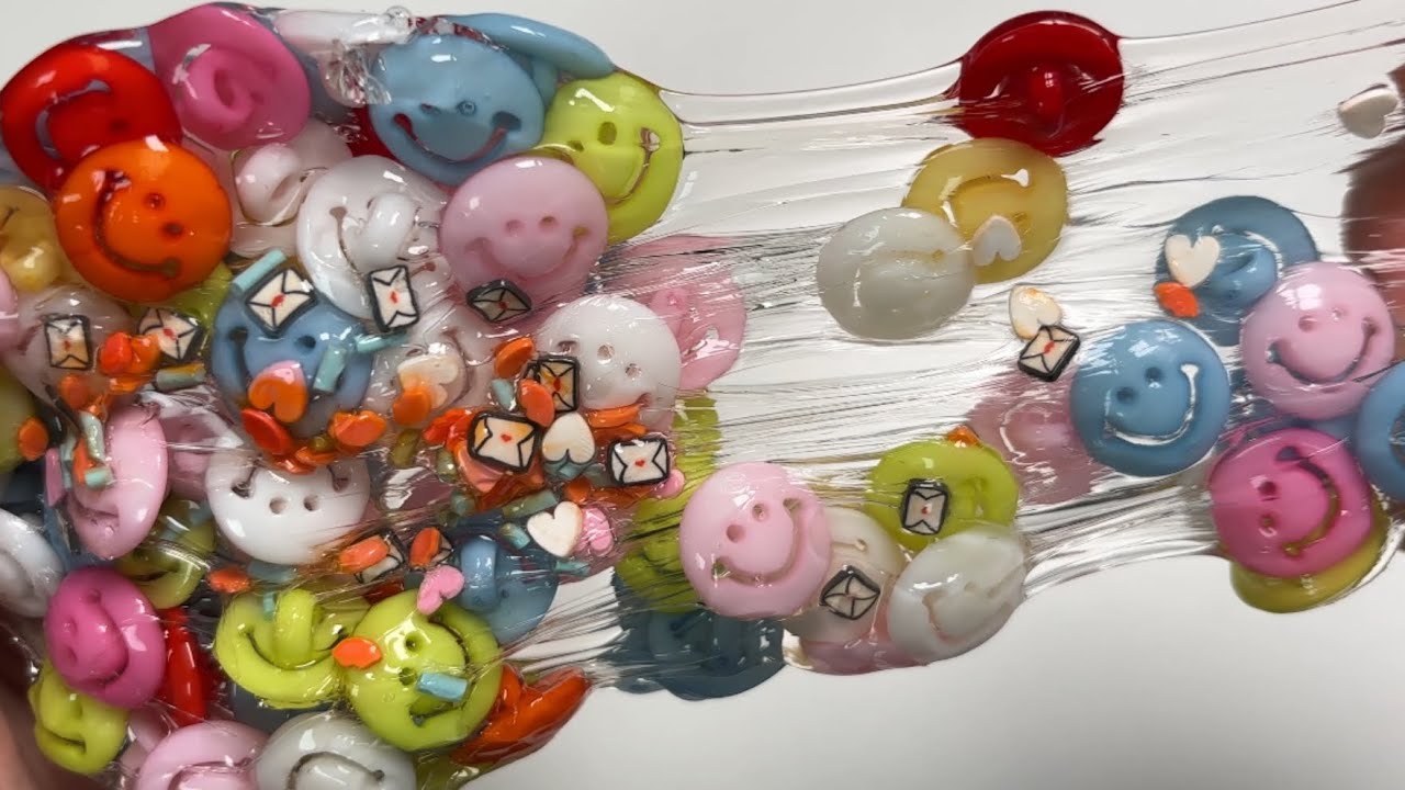 🙂 스마일 단추 알록달록! 꼬도독 터지는 감각 크런치 슬라임 | Colorful Smile Button Crunchy Slime ...