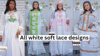 New and stylish all white party soft lace dress styles for beautiful ladies screenshot 4