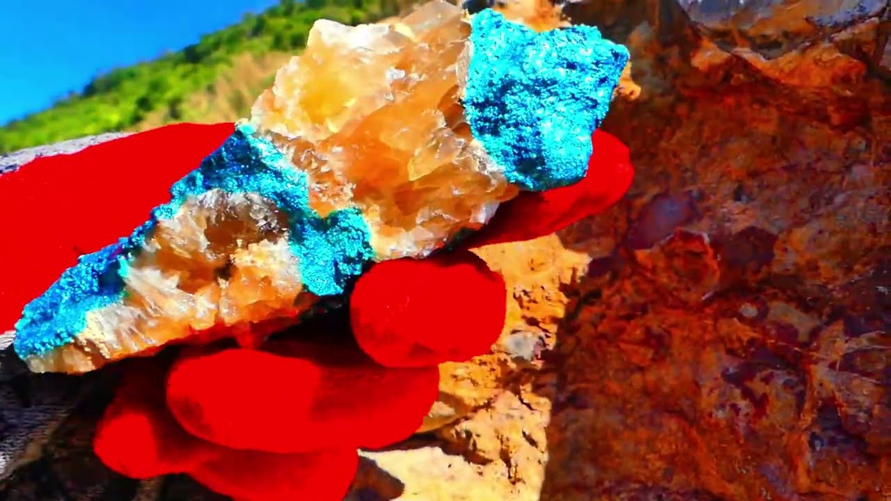 The process of perfect amethyst mining. Blue mountain diamonds in rock ...