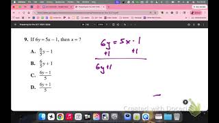 Preparing for the ACT 2025-2026 - Practice Test 1 - Question 9