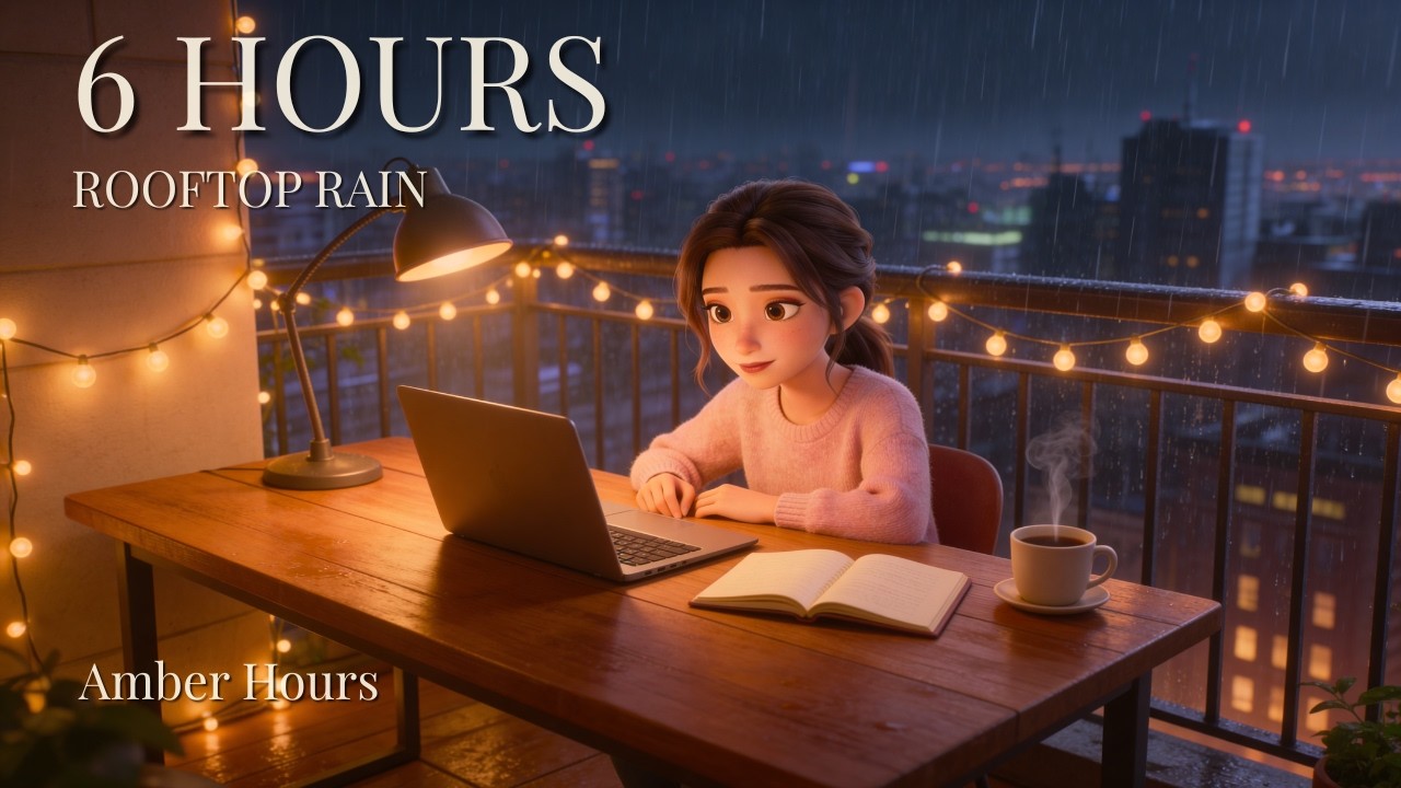 study with me on a rainy rooftop • cozy lofi • 6 hours
