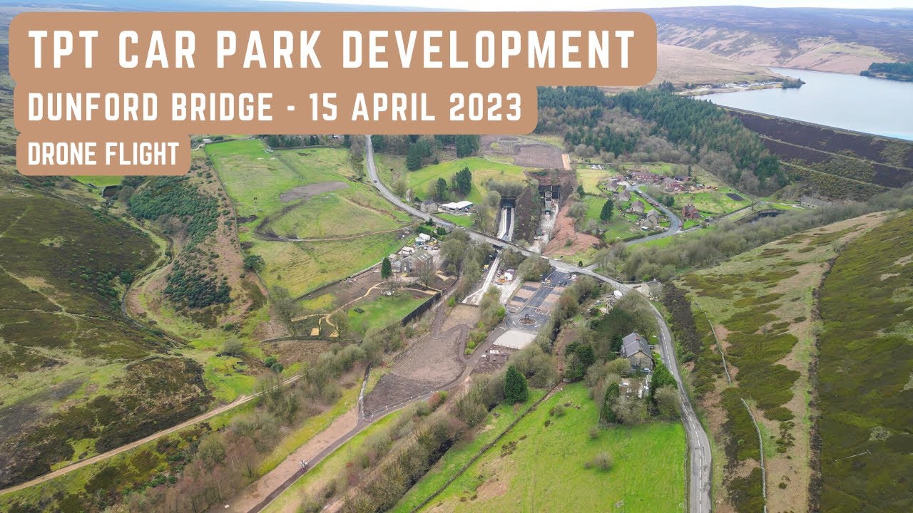 Dunford Bridge Car Park Progress on the Trans Pennine Trail in the Peak District Drone