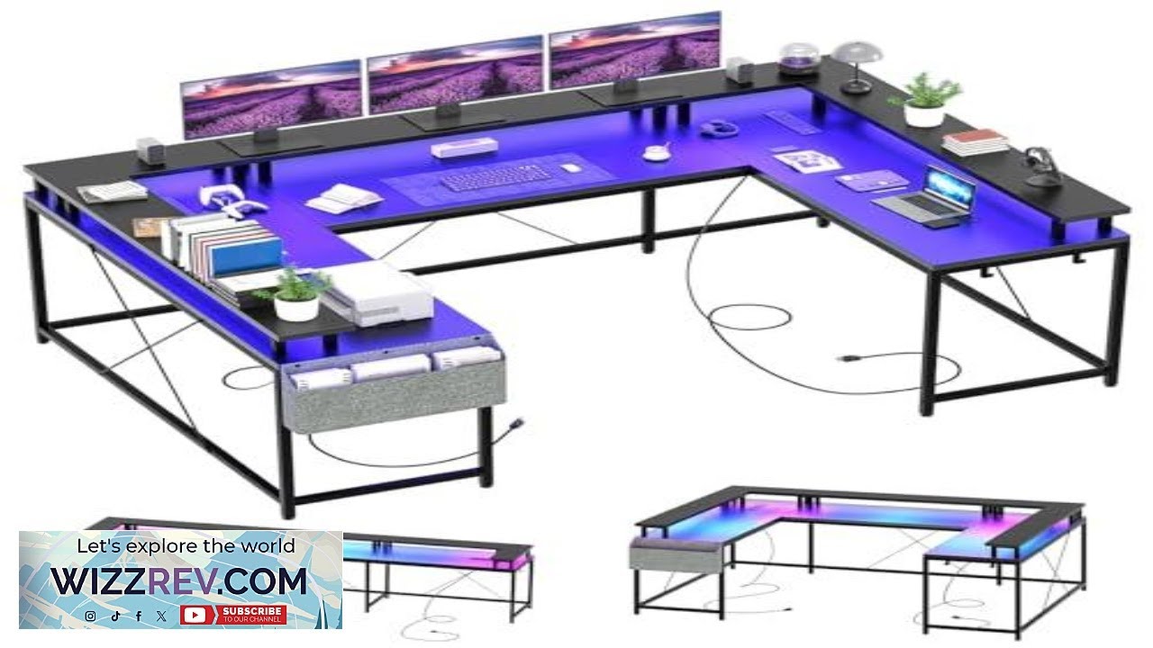 Garvee U Shaped Desk 79 Inch Large Corner Office Desk with Monitor