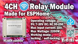 84 ESPHome 4CH WiFi Relay Module Inching Self-locking DC 5V 12V 7V-30 AC90-250V V