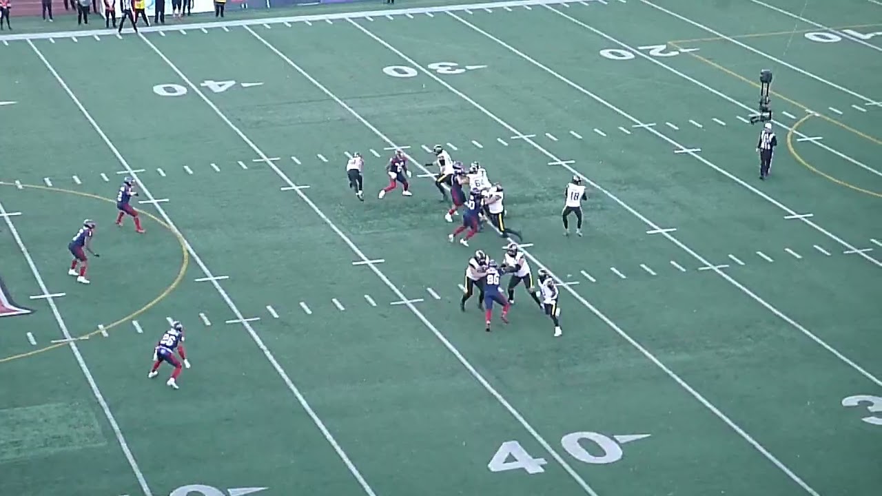 Hamilton Tiger-Cats QB Matthew Shiltz throws a 22-yard pass to Omar Bayless vs. Montreal Alouettes