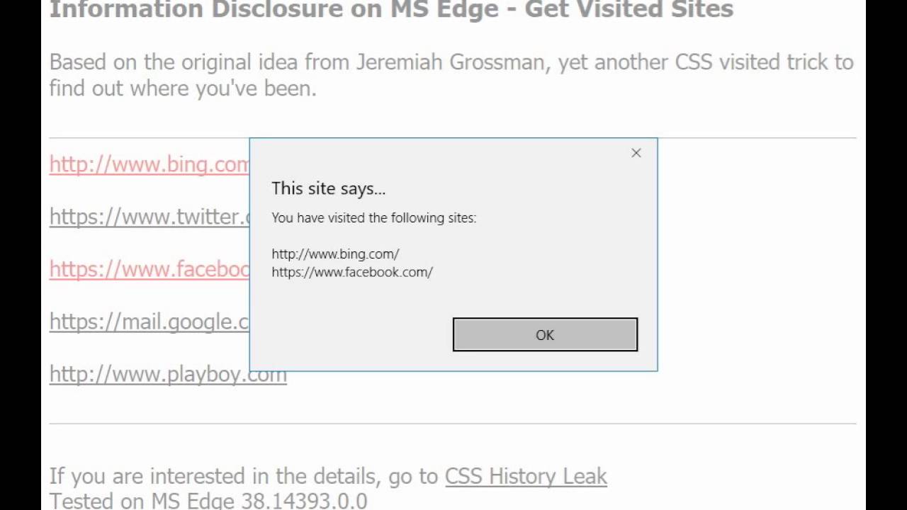 CSS History Hack to get visited sites on MS Edge http//www