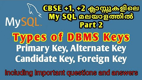 MySQL "Concepts and types of Database Management System keys" | My SQL Tutorial in Malayalam
