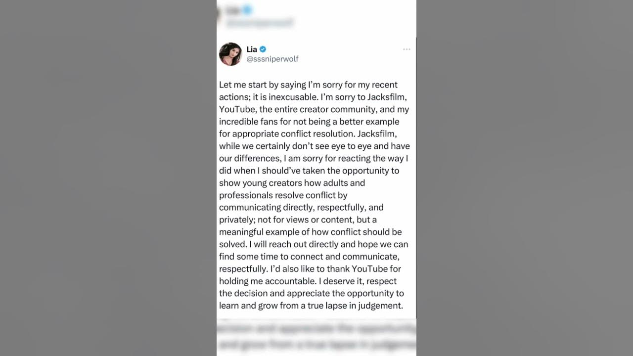 SSSniperwolf Apology - YouTube