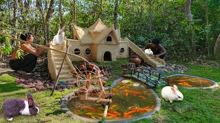 Building Rabbits Mud House With Red Fish Pond By Ancient Skill At Deep Jungle