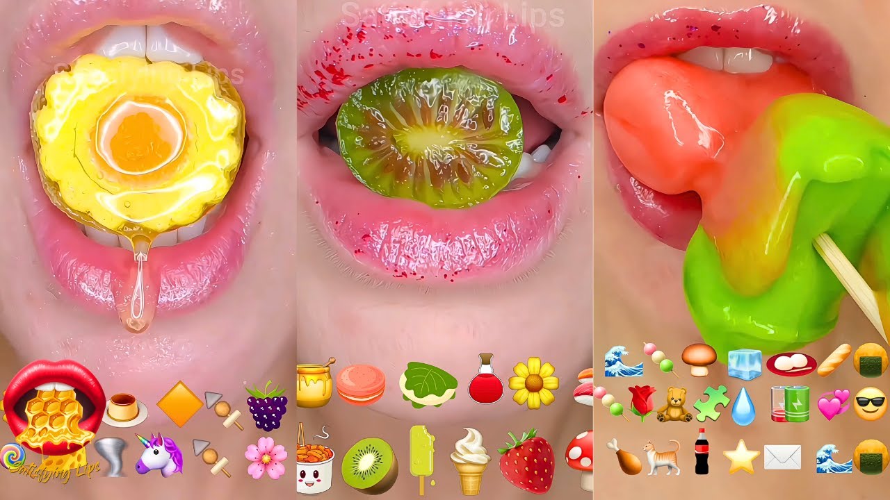 Satisfying ASMR Eating Emoji Food Challenge Mukbang