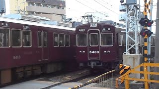 2024.02.24 阪急 8300系8332F 普通天下茶屋行き通過 5300系5308F 普通高槻市行き通過 摂津市駅～正雀駅間 正音寺踏切 阪急電鉄 阪急電車