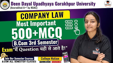 Company Law | Lec -1 | Bilingual most important mcqs | B.com 3rd Semester Exam | For DDU