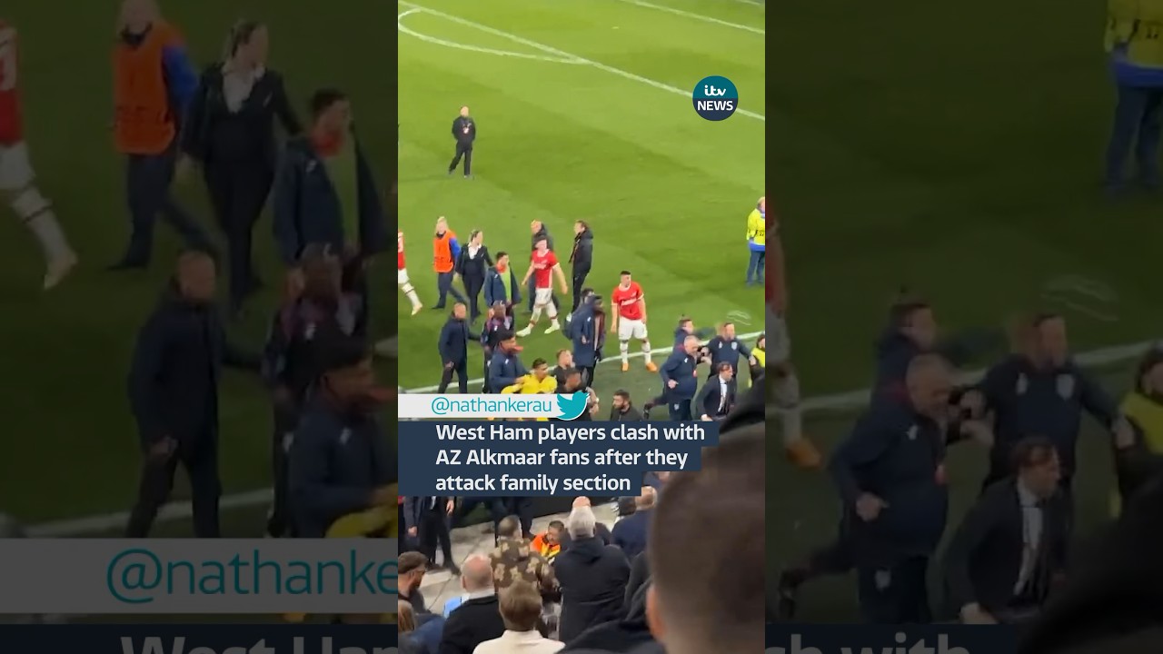 ⁣West Ham players clash with AZ Alkmaar fans after they attack family section #football  #westham