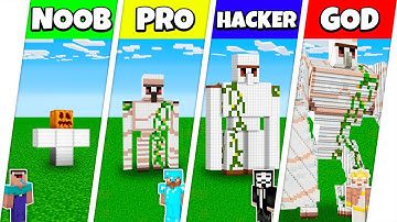 Minecraft Battle: NOOB vs PRO vs HACKER vs GOD: IRON GOLEM STATUE HOUSE BUILD CHALLENGE / Animation