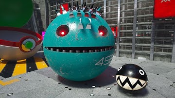Pacman and Chain Chomp vs Danger Robots: Escape the Labyrinth and Battle Desert Worm and Lava Robot