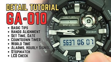 Casio G-Shock GA-010 Complete Tutorial: How to set hands alignment, time, date, timer, alarm GA010