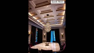 Luxury Dining Room Design With Coffered Ceiling & Crystal Chandelier