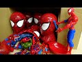 Big spiderman head toy box walk into cardboard box stop animation