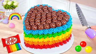 Amazing KitKat Cake ❤️🌈 Satisfying Sweet Mini Rainbow Heart Cake With Chocolate