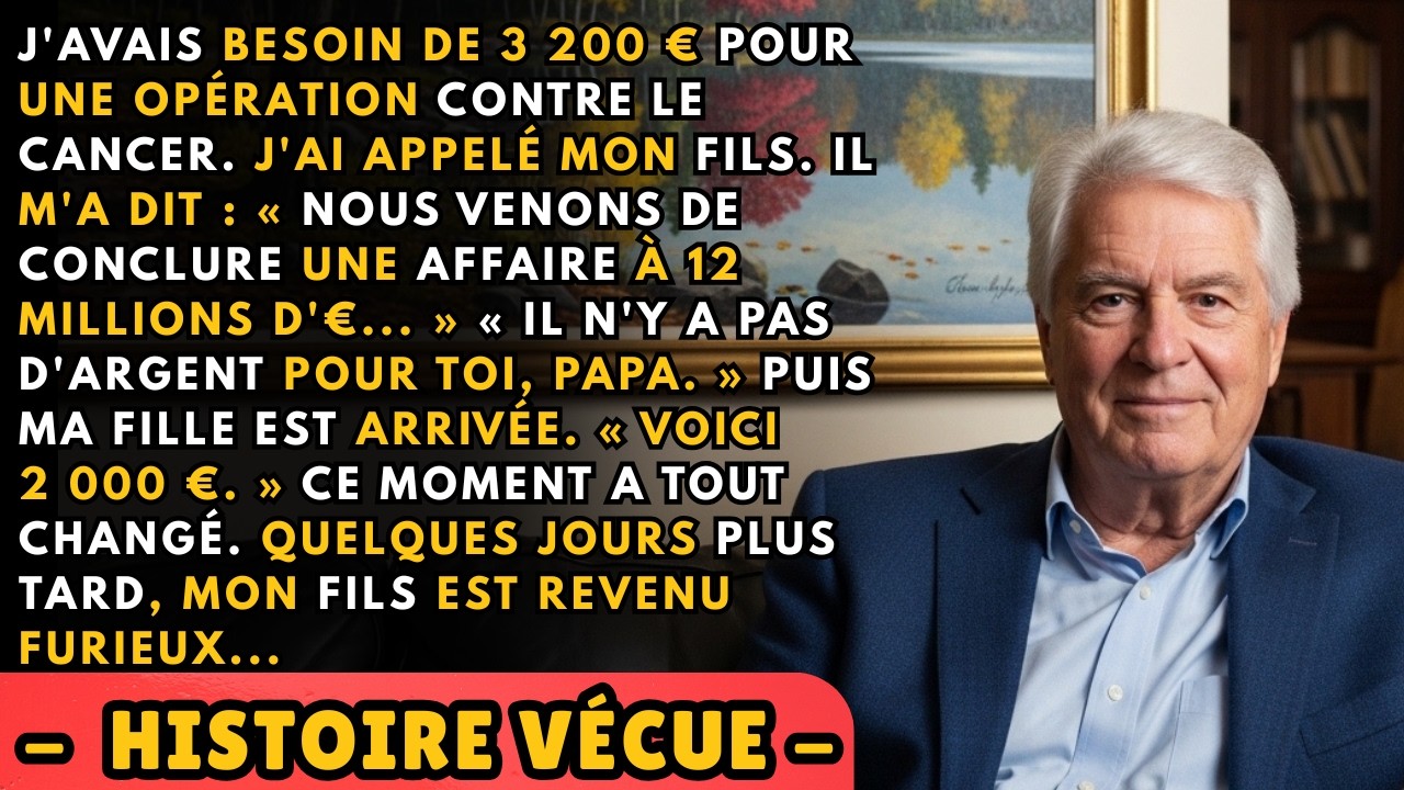 J'ai composé le numéro de mon fils les mains tremblantes, pas à cause de mon âge ni de la maladie qui me rongeait, mais parce que pour la première fois de ma vie, j'allais demander de l'aide à...