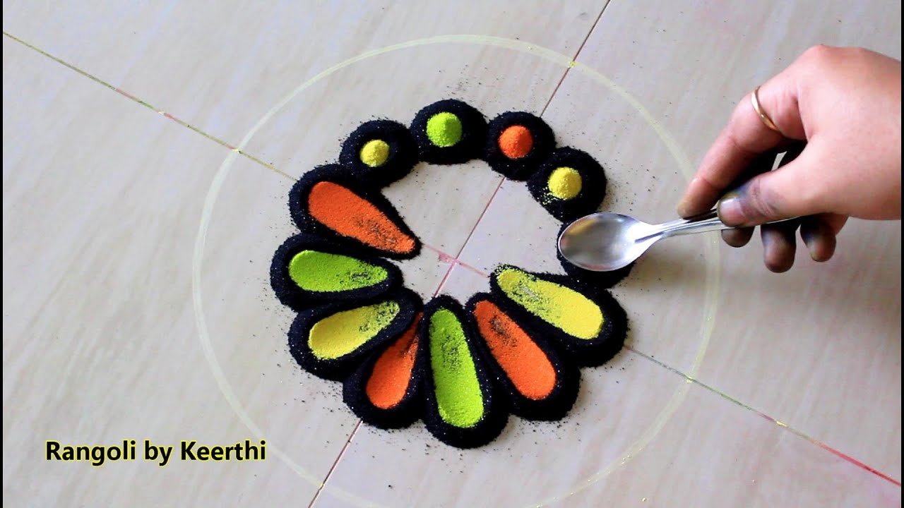 Super easy flower rangoli for diwali using fork & spoon l diwali ...
