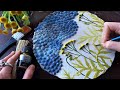 Making Botanical Tile 🌿 Watercolor painting on plaster  #1🌿 Full painting process