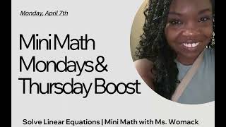 Ep 01 Solve Linear Equations | Mini Math with Ms. Womack