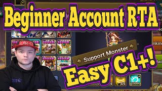 Beginner Account RTA, Easy C1+!? 0 Runes 0 Monsters - Support Only! - Summoners War