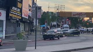 The crime scene on E Fordham Rd in Fordham Manor, Bronx 6/21/2026, after shooting & car injury. V2