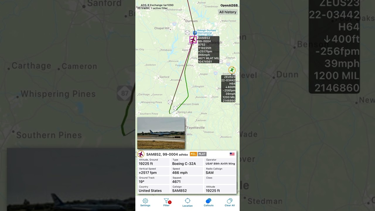 Secretary of Defense Pete Hegseth aboard USAF Boeing C-32A [99-0004] departed from Pope Field