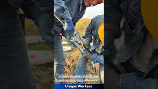Power line work: workers installing high-voltage power lines