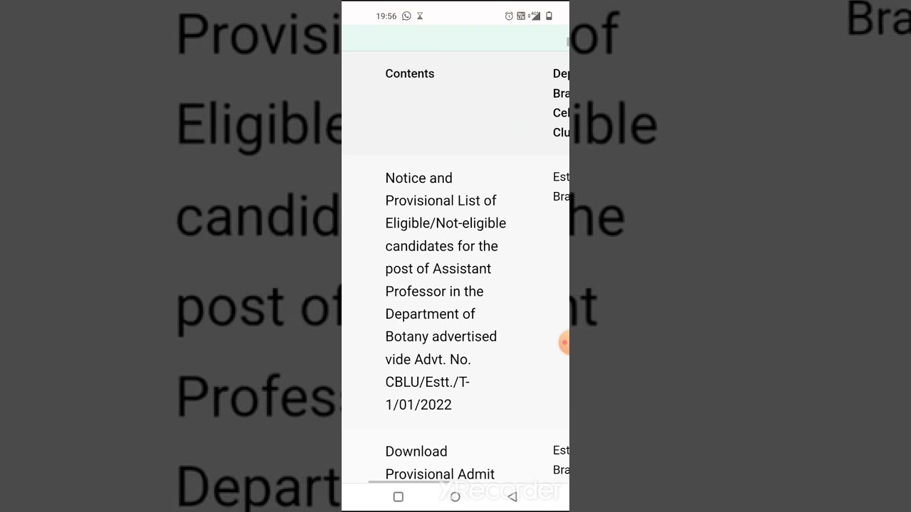 list of eligible candidates for the post of assistant professor in CBLU