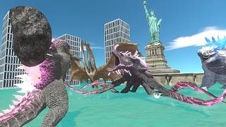 Evolved Godzilla fights Titan X, Monster Zero and Shimo in New York Ocean