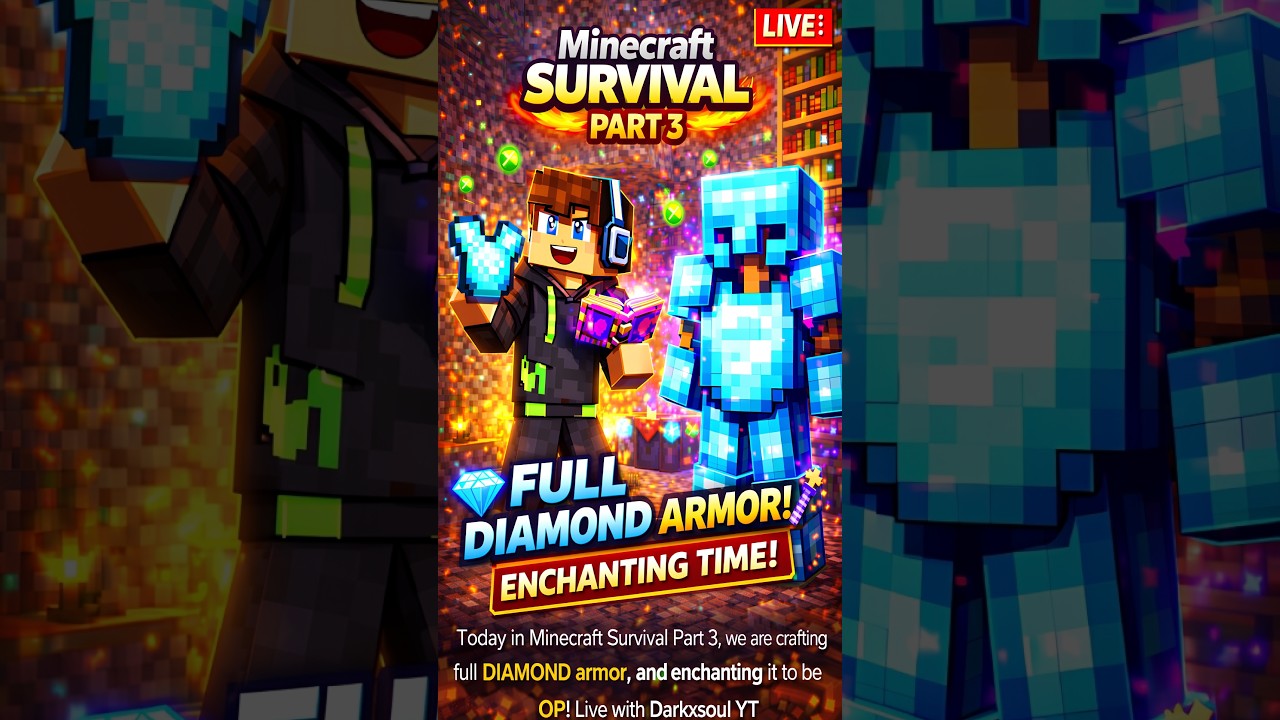 Minecraft Survival LIVE Part 3 🔥 FULL DIAMOND ARMOR OP Enchants! - YouTube