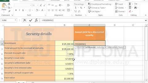 Use the YIELDDISC function to calculate the yield on a discounted security (Excel 2013)