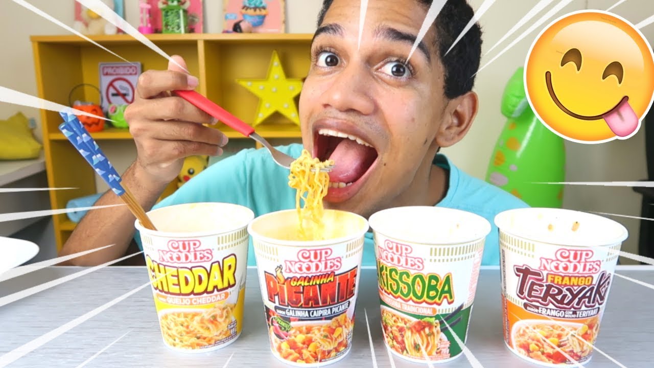 PROVANDO OS NOVOS MIOJO CUP NOODLE NISSIN! Cheddar, Yakissoba e Mais