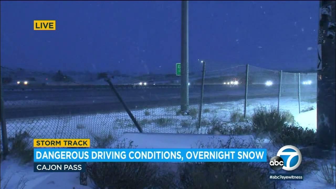 Dangerous driving conditions for the Cajon Pass as whiteout covers