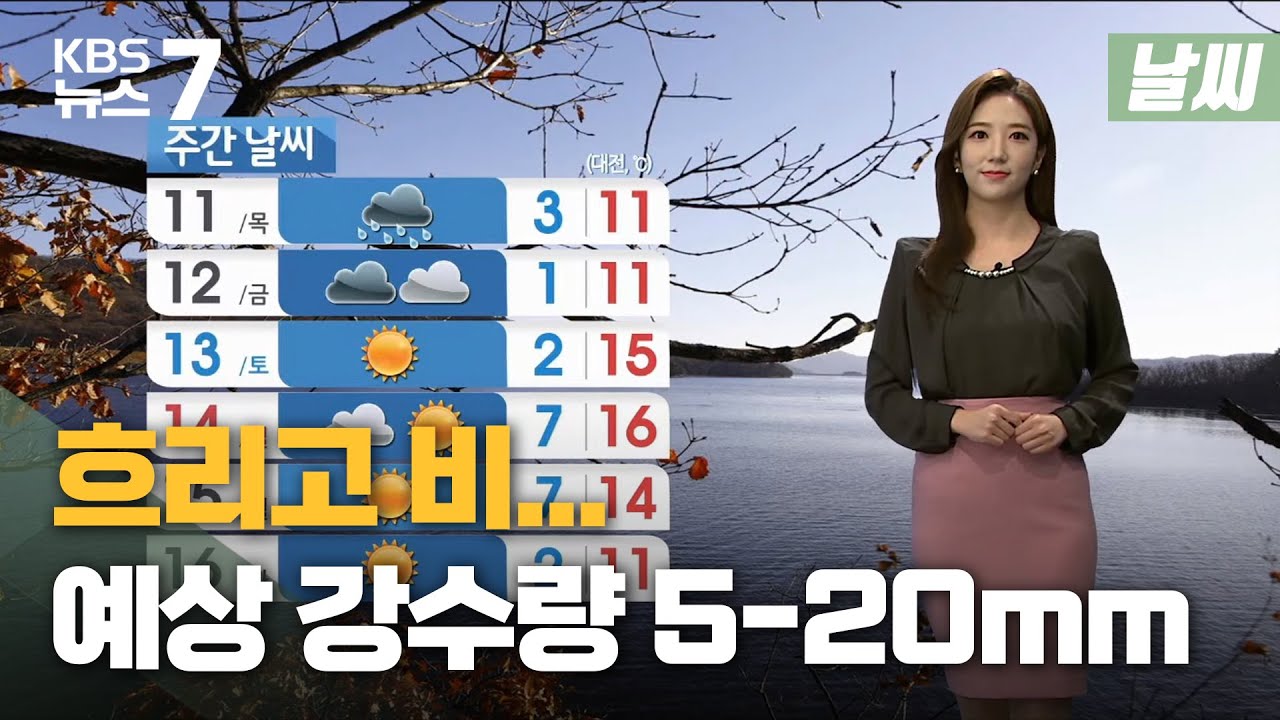 [날씨] 흐리고 비...예상 강수량 5-20mm / KBS 뉴스7 대전 세종 충남 - 11월 9일 (화)