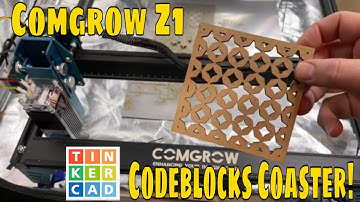 Cutting a Tinkercad Cardboard Codeblocks Coaster Comgrow Z1 laser