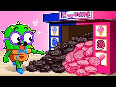 Pink vs Black Vending Machine 🎀⚫ Fun Kids Challenge 🍬🎶Pit & Penny Funny Stories 🥑