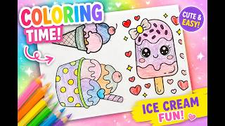 Cute Ice Cream Coloring for Kids Little Girl Colors Sweet Dessert Printables