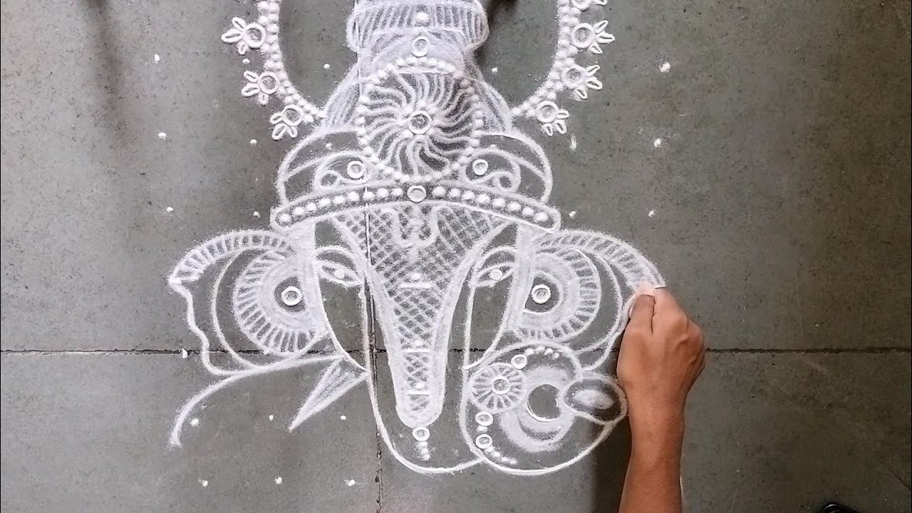 श्रीमंत दगडूशेठ हलवाई गणपती रांगोळी|Easy shrimant dagadu Sheth halwai ganapati rangoli art|