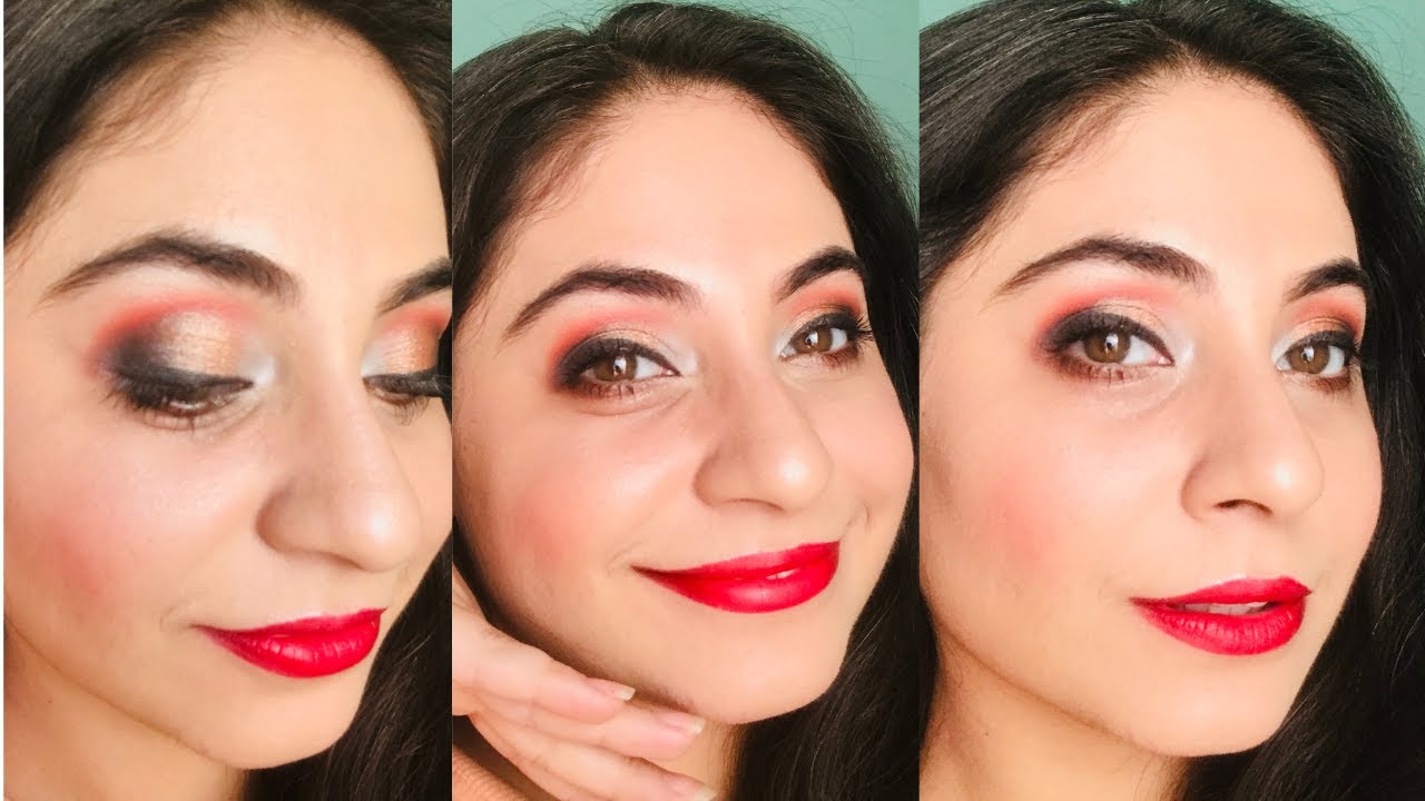 Champagne Eye Makeup Look With Red Lips Tutorial For 2022 Easy Glam