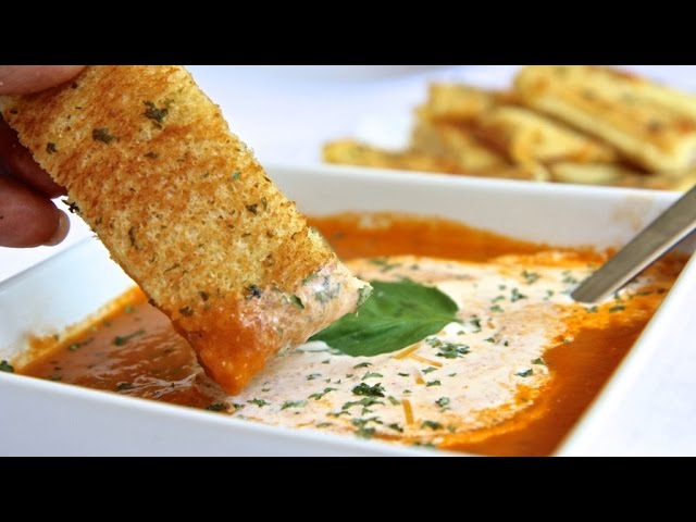 Homemade Roasted Tomato Soup w/ Grilled Cheese Sticks | Divas Can Cook